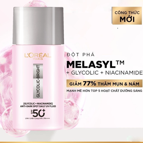 Kem Chống Nắng L'Oreal Paris Glycolic-Bright Anti-Dark Spot Daily UV Fluid Giảm Thâm Nám 50ml