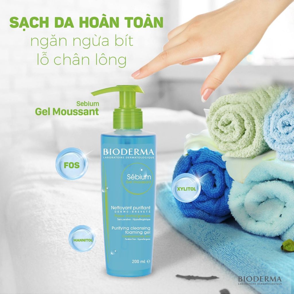 Gel Rửa Mặt Bioderma Sébium Gel Moussant Dành Cho Da Dầu & Hỗn Hợp