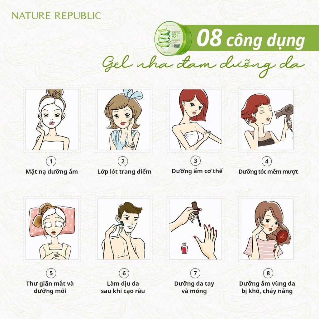 Gel Mặt Nạ Đa Năng Nature Republic 92% Aloe Vera Soothing Gel Chiết Xuất Nha Đam 300ml