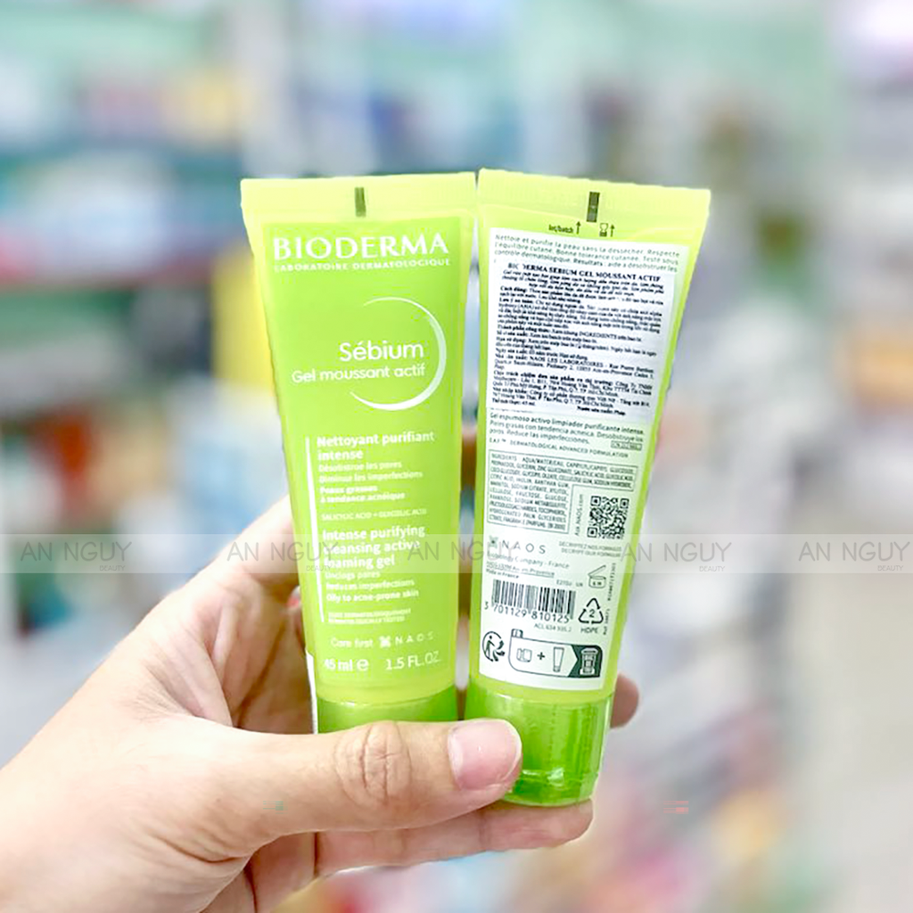 Gel Rửa Mặt Bioderma Sébium Gel Moussant Actif Làm Sạch Sâu, Giảm Mụn