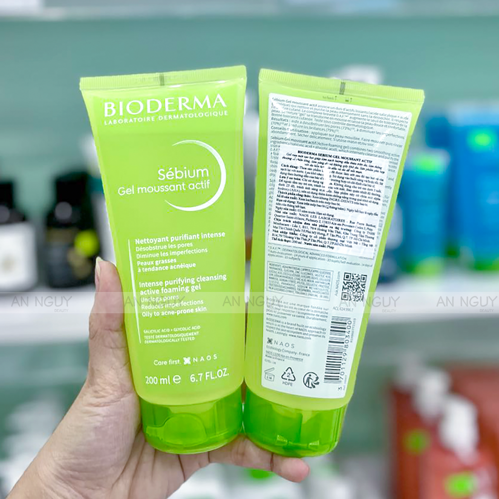 Gel Rửa Mặt Bioderma Sébium Gel Moussant Actif Làm Sạch Sâu, Giảm Mụn