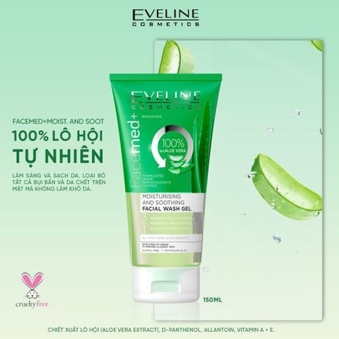 Gel Rửa Mặt Eveline Moisturising And Soothing Facial Wash Gel Aloe Chiết Xuất Nha Đam 150ml