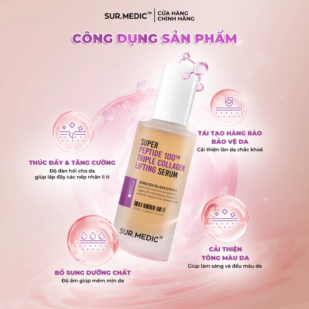 Tinh Chất Sur.Medic Super Peptide 100TM Triple Collagen Lifting Serum Phục Hồi Da