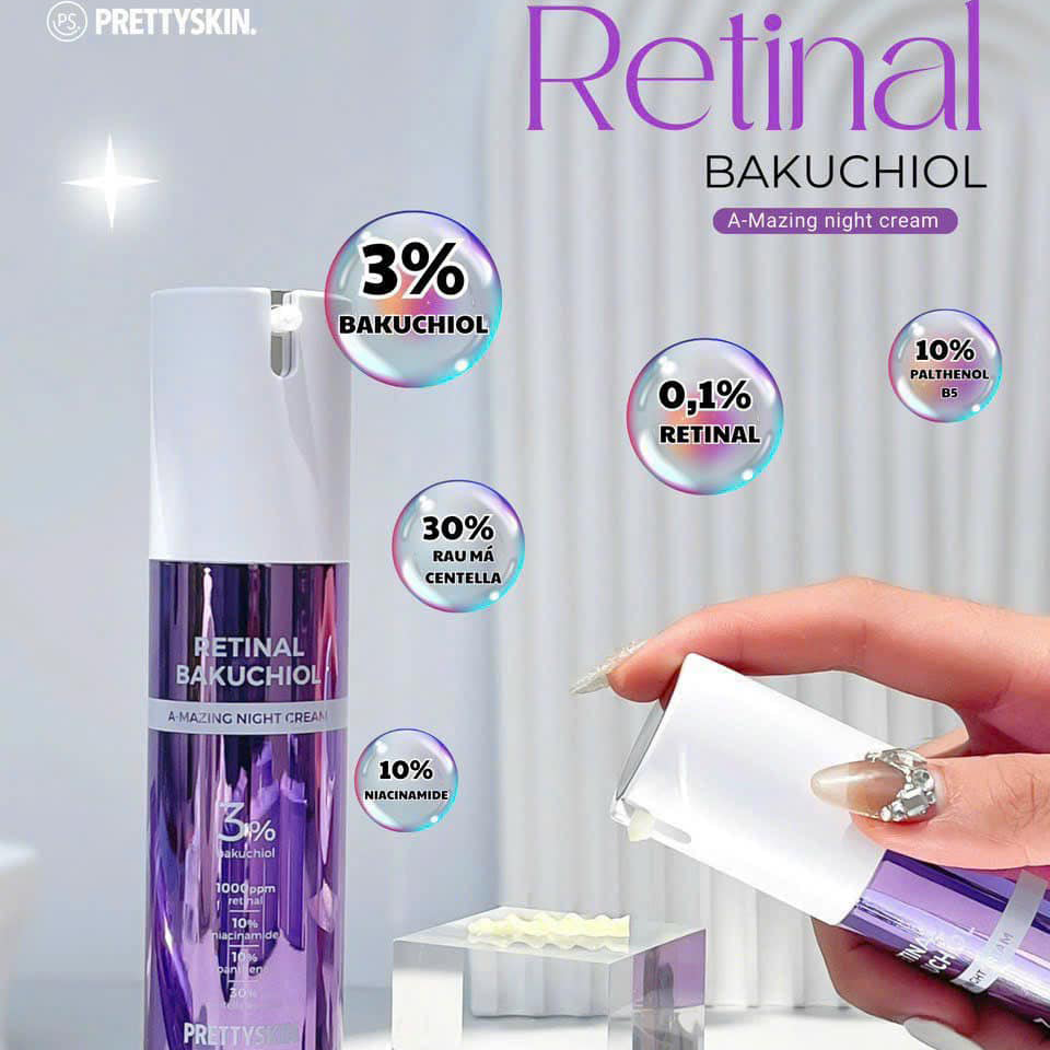 [NHẬP MÃ PTS01 / PTS02] Kem Dưỡng Ban Đêm PrettySkin Retinal BakuChiol A-Mazing Night Cream Tái Tạo, Phục Hồi Da