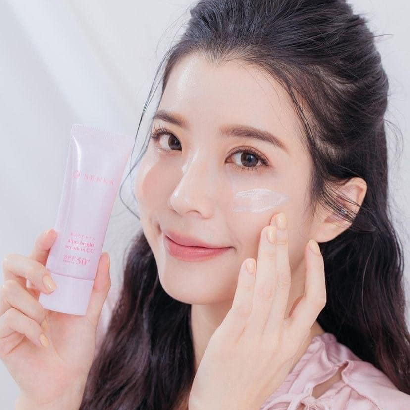Chống Nắng Serum Senka 3 In 1 Aqua Bright Serum In CC SPF 50+ PA++++ Dưỡng Sáng 40g