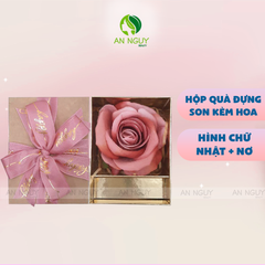 Hộp Quà Chữ Nhật Đựng Son Có Nơ Kèm Hoa Nhiều Màu