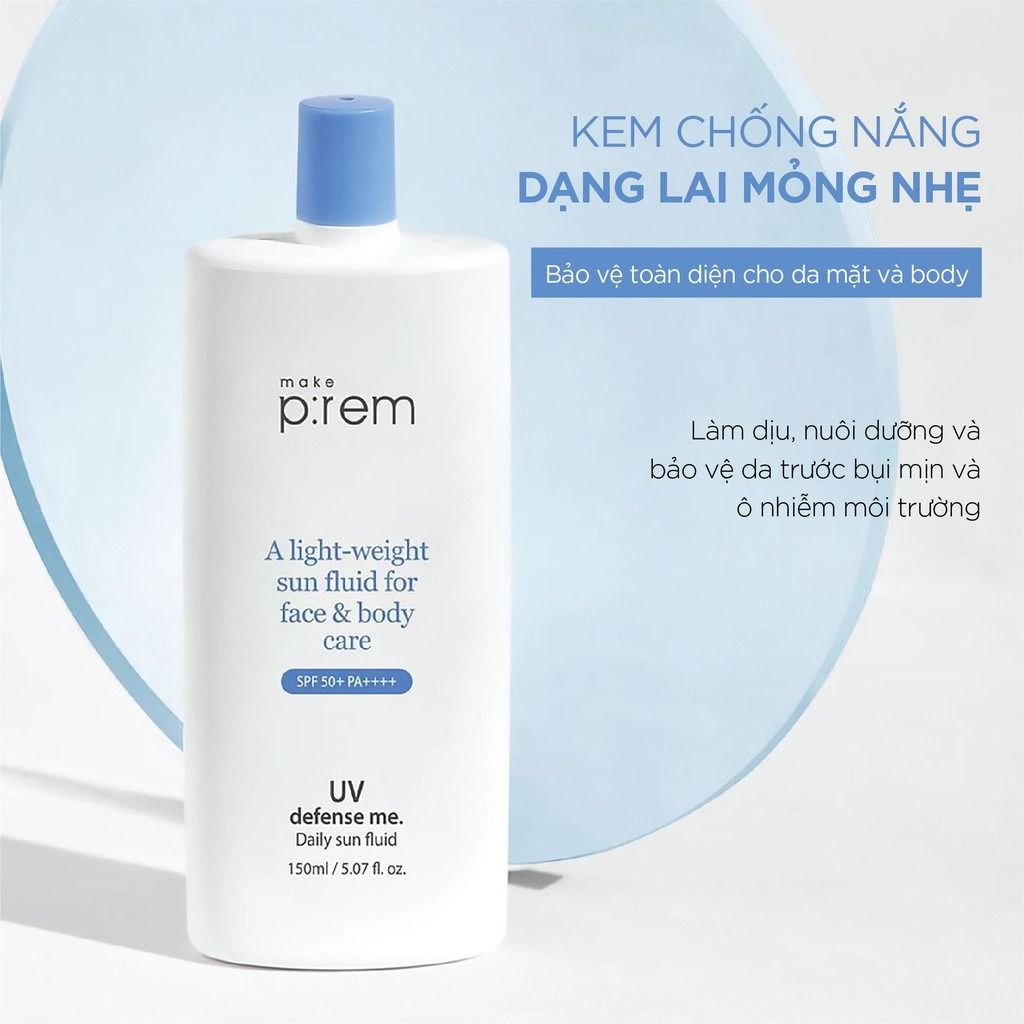 Kem Chống Nắng Dạng Lai Make P:rem UV Defense Me Daily Sun Fluid Mỏng Nhẹ 150ml