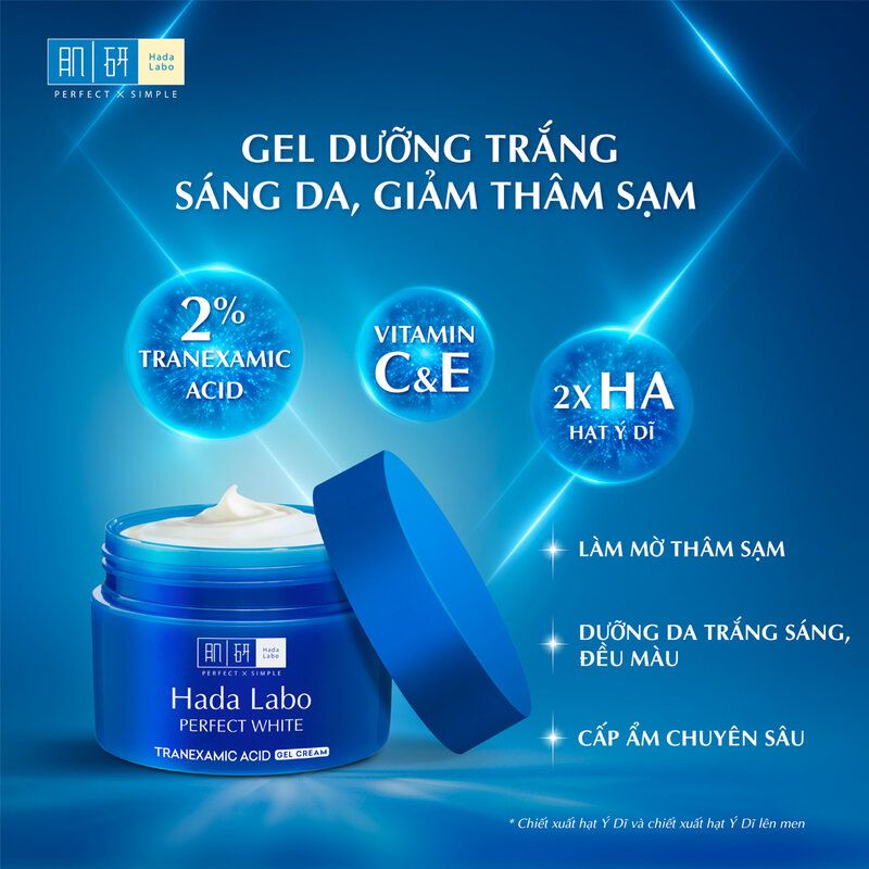 Gel Dưỡng Hada Labo Sáng Da Chuyên Sâu, Giảm Thâm Sạm Perfect White Tranexamic Acid Gel Cream 50gr