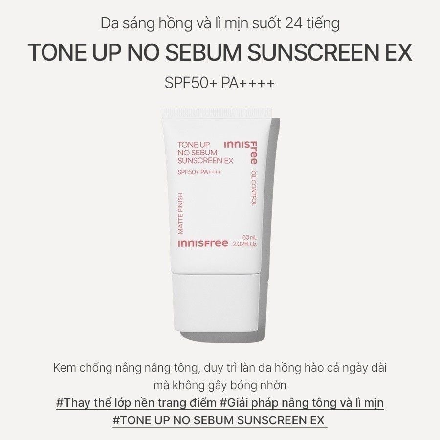 Kem Chống Nắng Innisfree Tone Up No Sebum Sunscreen EX Nâng Tone Kiềm Dầu