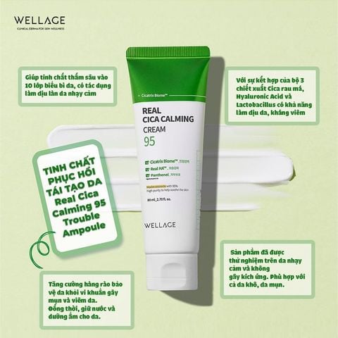 Kem Dưỡng Ẩm Wellage Real Cica Calming 95 Cream Phục Hồi Và Dịu Da 80ml