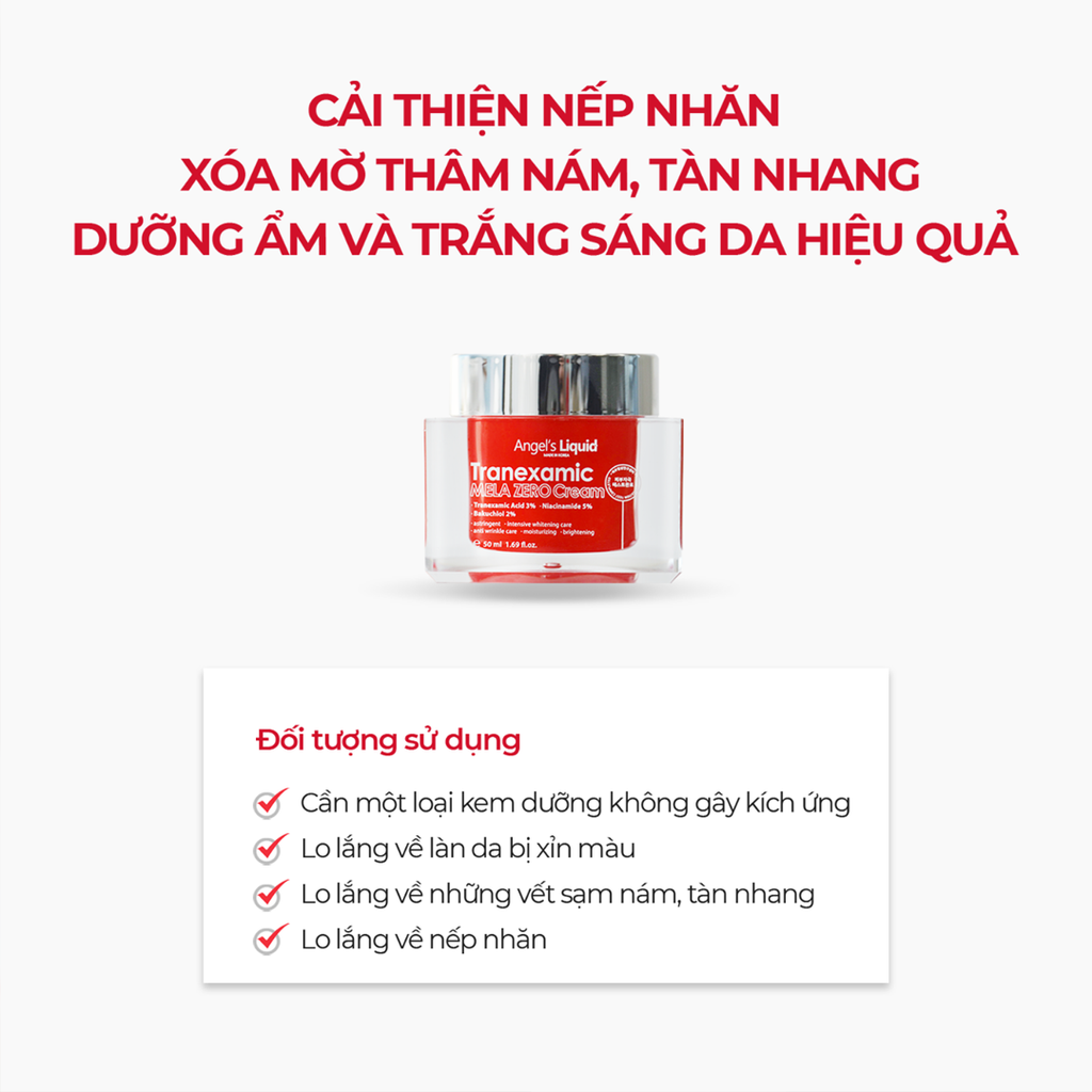 Kem Dưỡng Angel's Liquid Tranexamic Mela Zero Cream Giảm Thâm Nám Chuyên Biệt 50ml