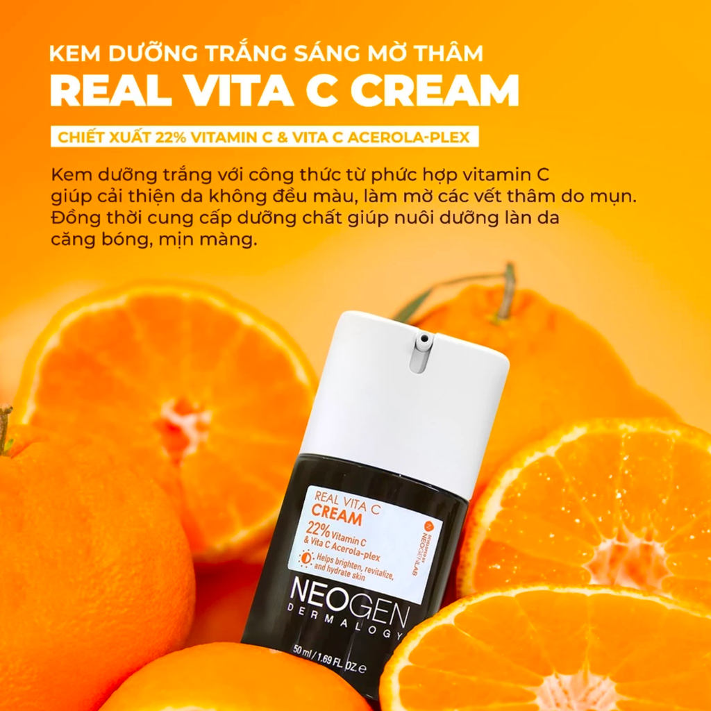 [Date: 04/11/2026] Kem Dưỡng Neogen Real Vita C Cream 22% Vitamin C & Vita C Acerola - Plex Trắng Da, Giảm Thâm 50ml