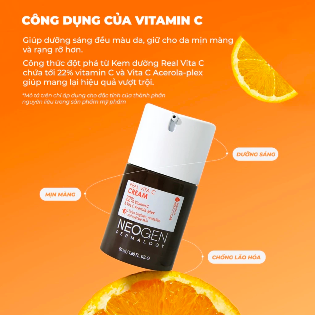 [Date: 04/11/2026] Kem Dưỡng Neogen Real Vita C Cream 22% Vitamin C & Vita C Acerola - Plex Trắng Da, Giảm Thâm 50ml