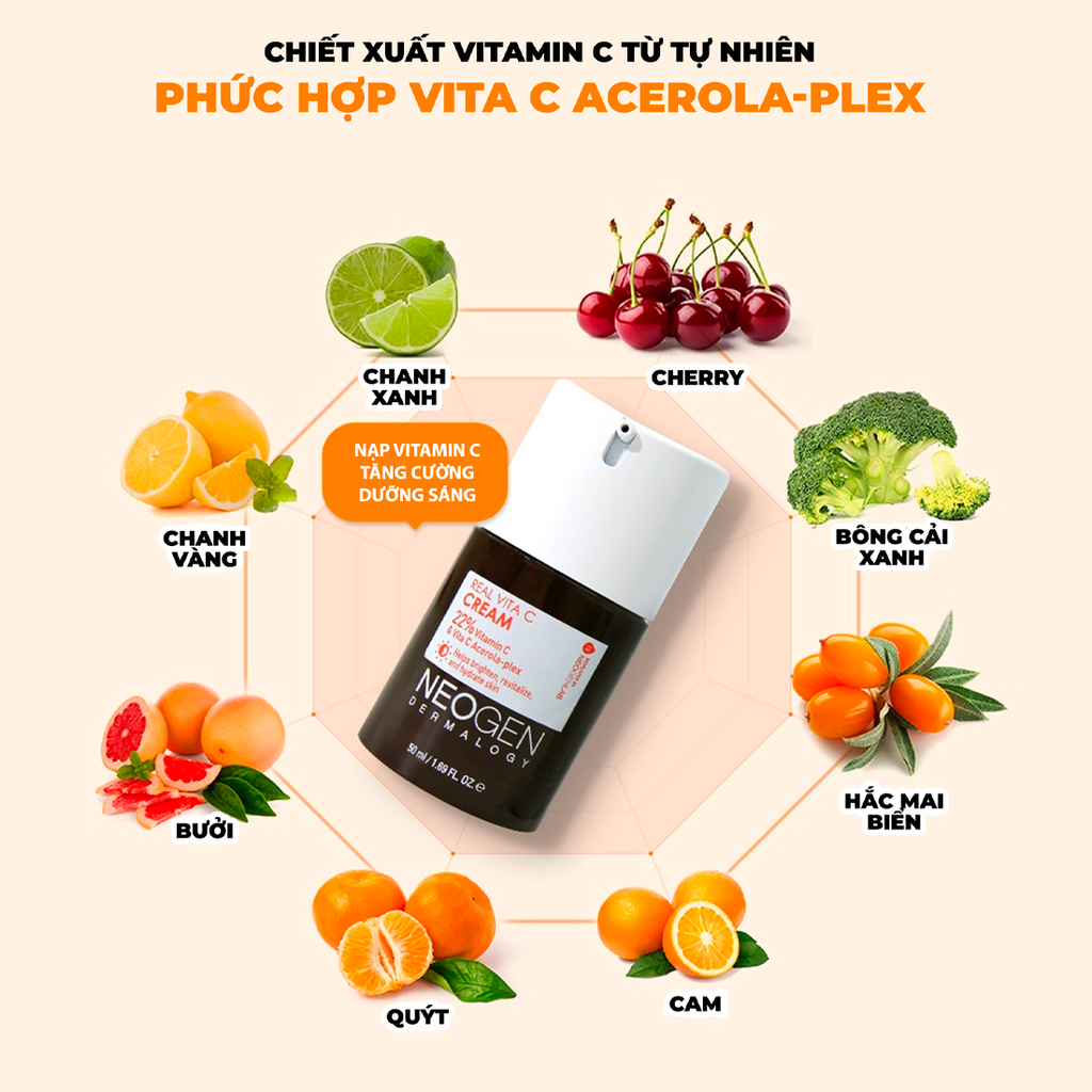 [Date: 04/11/2026] Kem Dưỡng Neogen Real Vita C Cream 22% Vitamin C & Vita C Acerola - Plex Trắng Da, Giảm Thâm 50ml