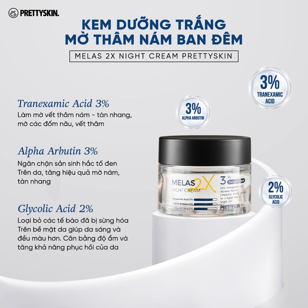 Kem Dưỡng PrettySkin Melas 2X Cream Dưỡng Trắng, Mờ Thâm Nám 50ml