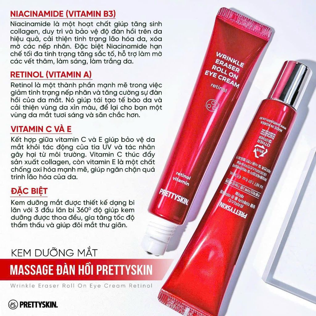 Kem Mắt Dạng Lăn PrettySkin Wrinkle Eraser Roll Eye Cream Retinol 30ml