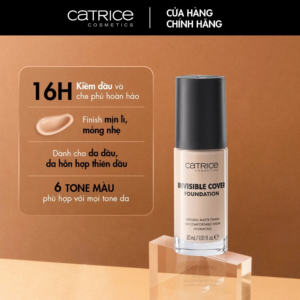 Kem Nền Catrice Invisible Cover Foundation Mịn Lì, Mỏng Nhẹ 30ml