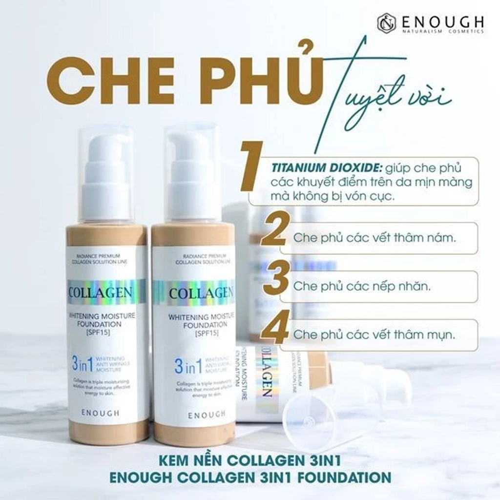 Kem Nền Enough Collagen Whitening Moisture Foundation 3in1 100ml #Tone21