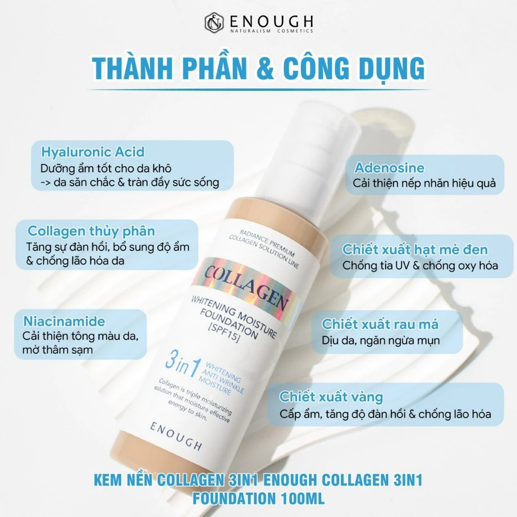 Kem Nền Enough Collagen Whitening Moisture Foundation 3in1 100ml #Tone21