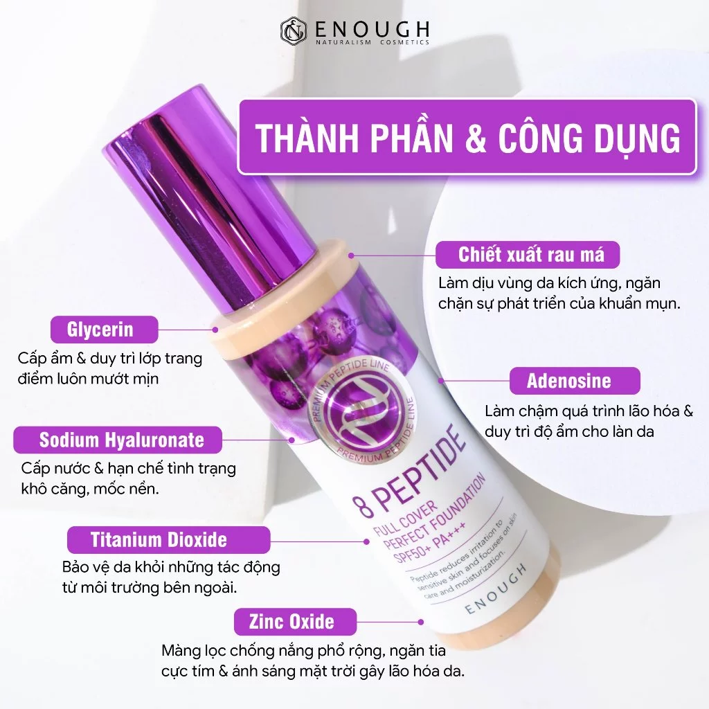 Kem Nền Enough Premium 8 Peptide Full Cover Perfect Foundation 100g #Tone21