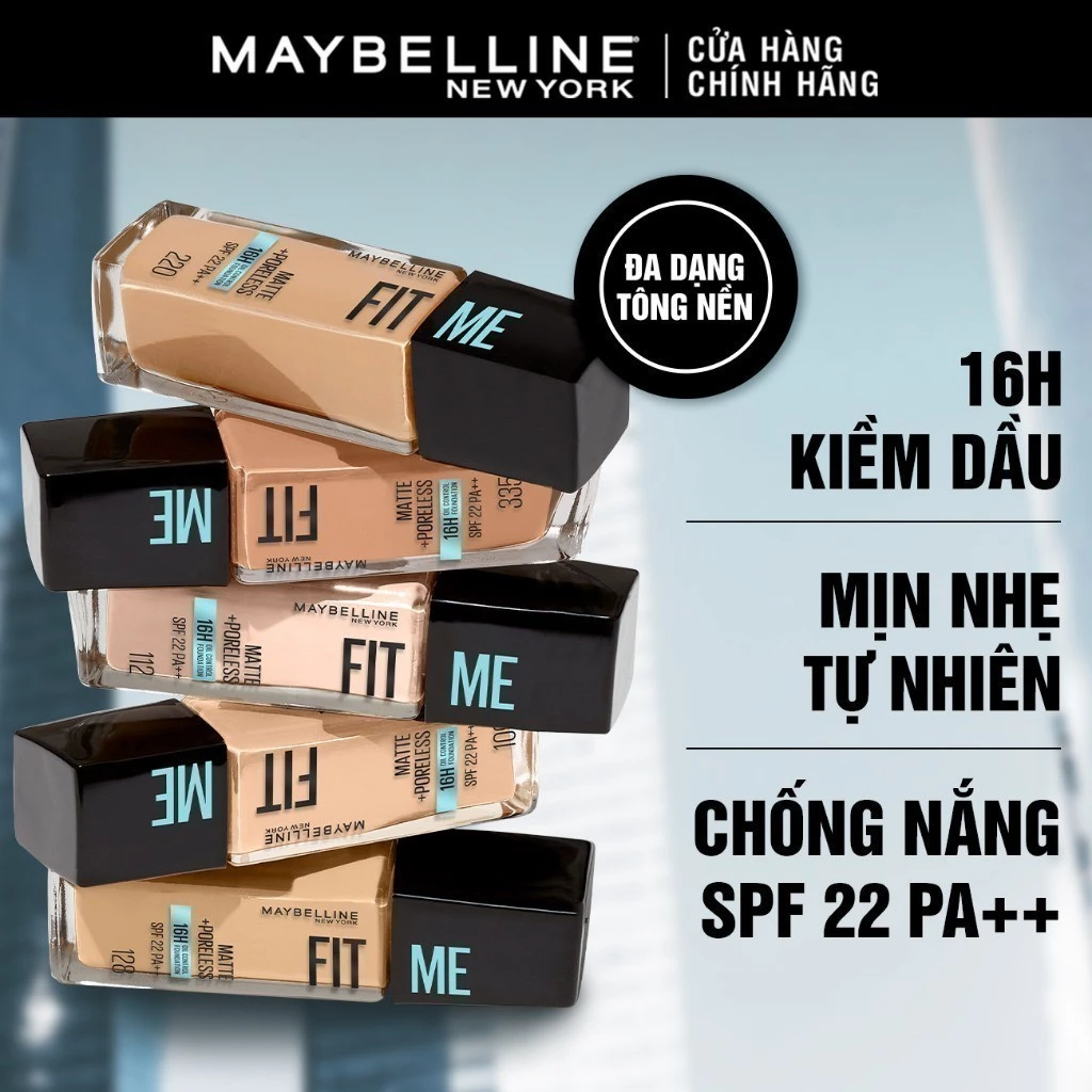 Kem Nền Maybelline Fit Me Matte + Poreless Foundation Mịn Nhẹ, Kiềm Dầu 30ml
