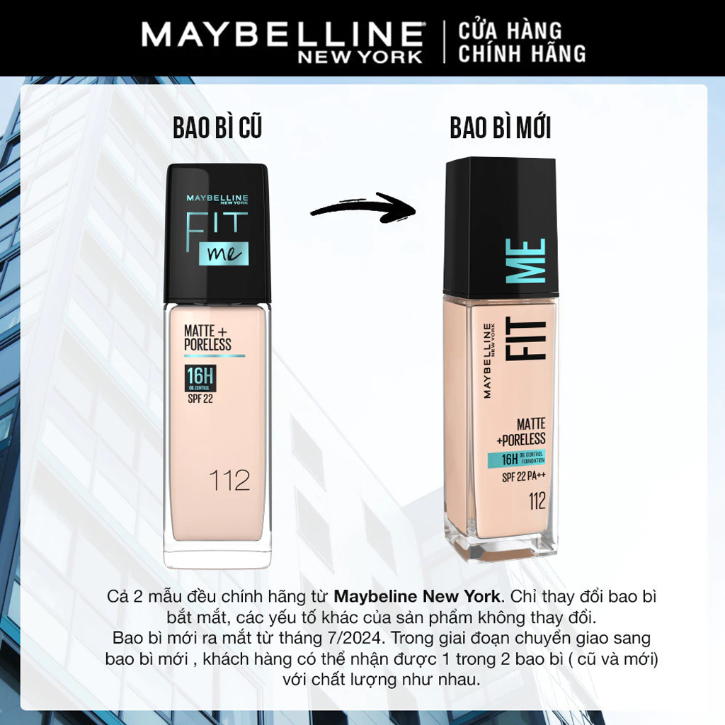 Kem Nền Maybelline Fit Me Matte + Poreless Foundation Mịn Nhẹ, Kiềm Dầu 30ml