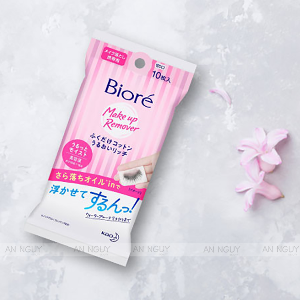 Khăn Tẩy Trang Dưỡng Ẩm Bioré Cleansing Cotton Rich Moisture 10 Miếng - Hồng