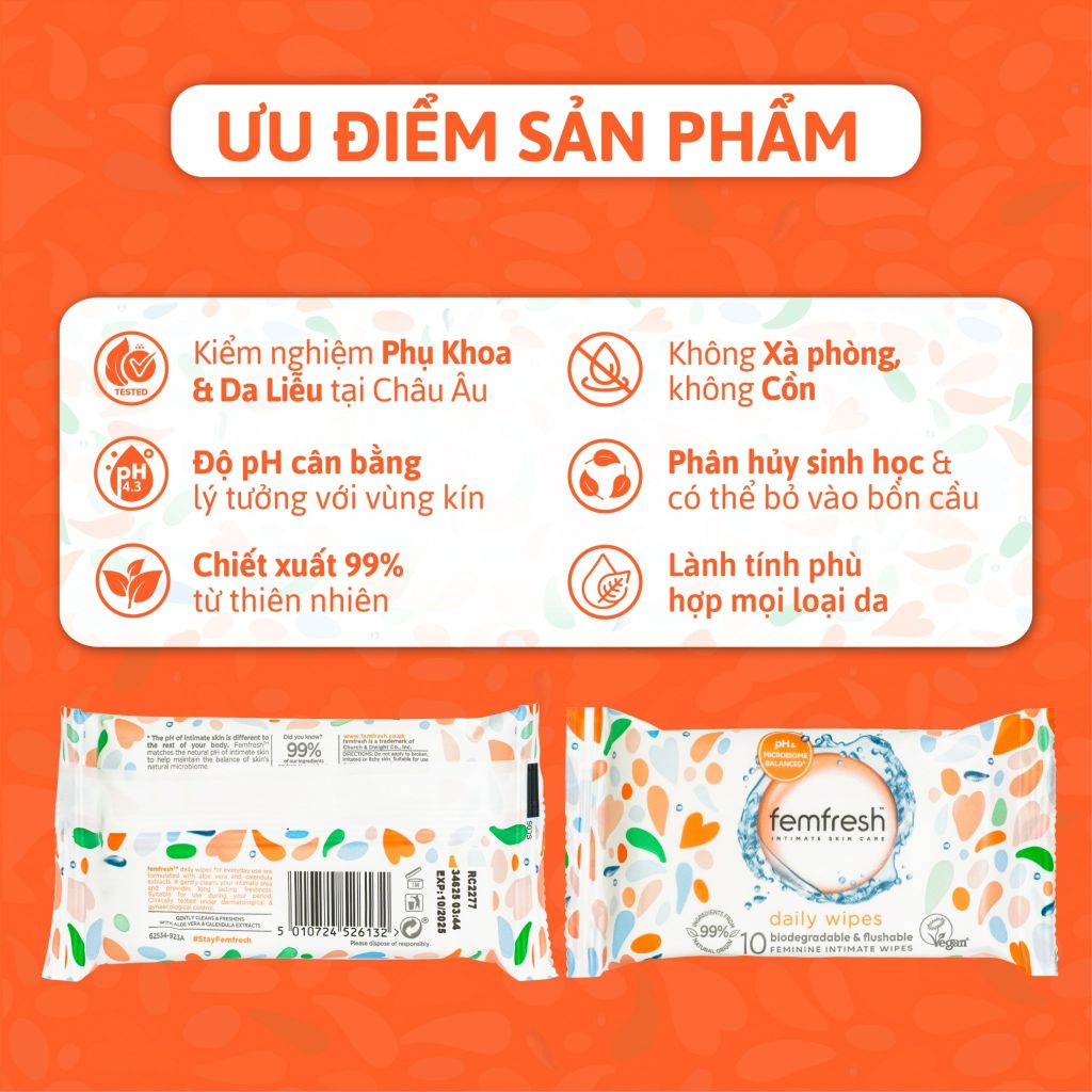 Khăn Ướt Vệ Sinh Vùng Kín Femfresh Intimate Skin Care Wipes