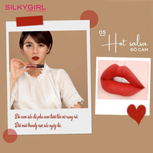 Son Kem Lì SilkyGirl Gen Matte Lip Cream Nhẹ Môi Cấp Ẩm 3.8ml #05 Hot Salsa - Đỏ Cam