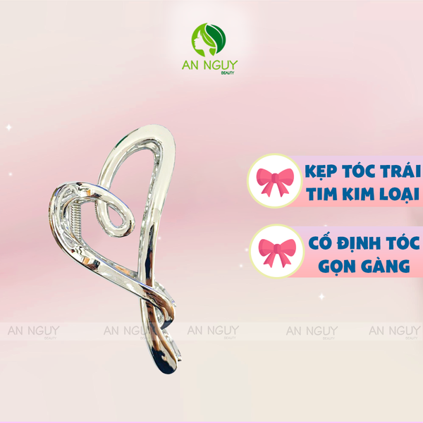 Kẹp Tóc Hình Trái Tim Bằng Kim Loại Màu Bạc