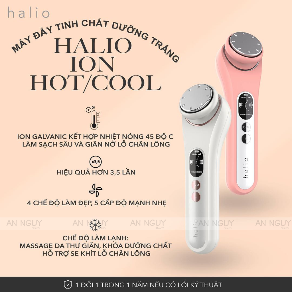 Máy Đẩy Tinh Chất HALIO Ion Hot & Cool Beauty Device Nâng Cơ Mặt, Dưỡng Sáng