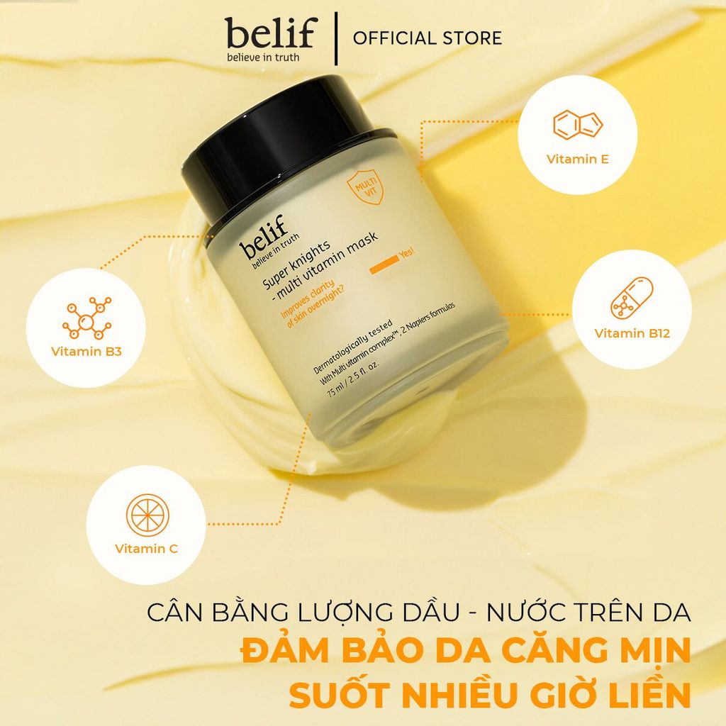 Combo 3 Món Mặt Nạ Ngủ Belif Super Knights - Multi Vitamin Mask 75ml + Kem Dưỡng Belif The True Cream - Aqua Bomb 10ml + Tinh Chất Belif Numero 10 Essence 35ml