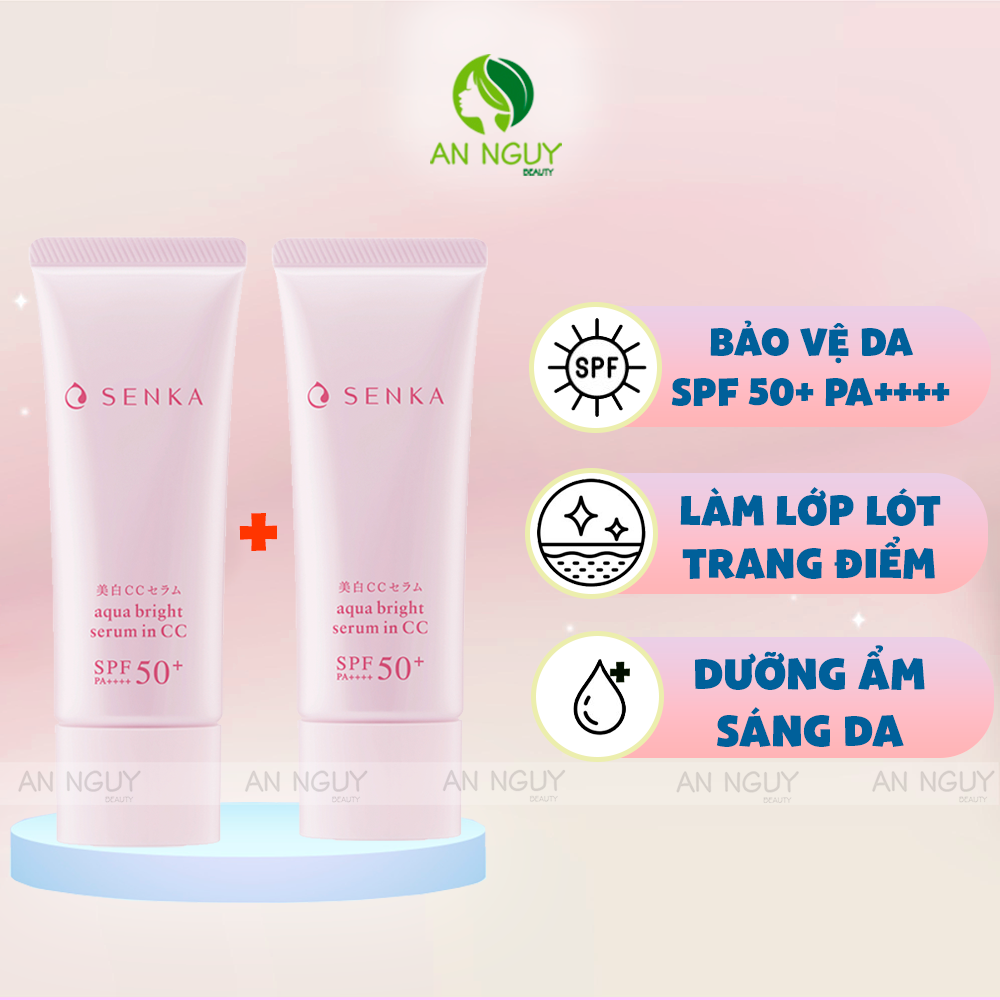 Serum Chống Nắng Senka 3 In 1 Aqua Bright Serum In CC SPF 50+ PA++++ Dưỡng Sáng 40g