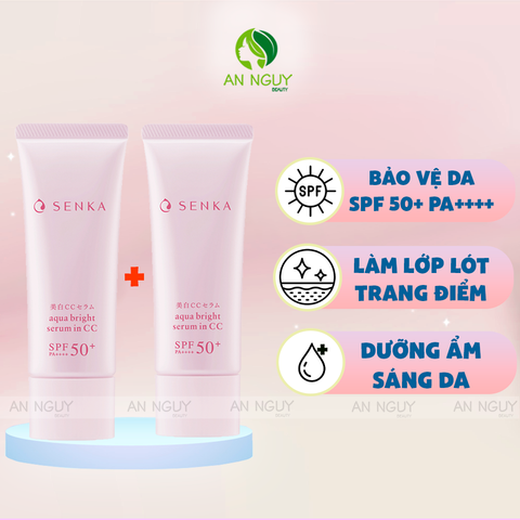 [Mua 1 Tặng 1] Chống Nắng Serum Senka 3 In 1 Aqua Bright Serum In CC SPF 50+ PA++++ Dưỡng Sáng 40g