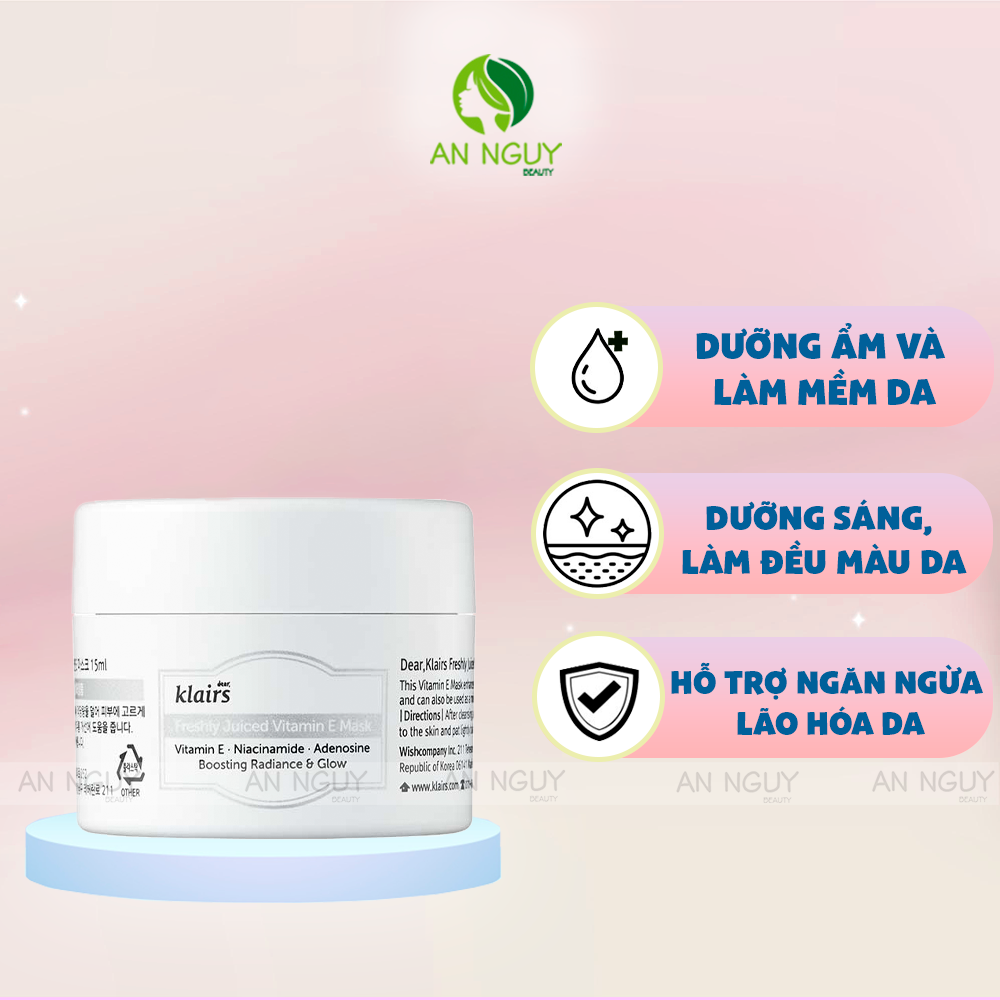 Mặt Nạ Ngủ Klairs Freshly Juiced Vitamin E Mask Dưỡng Ẩm, Chống Lão Hóa