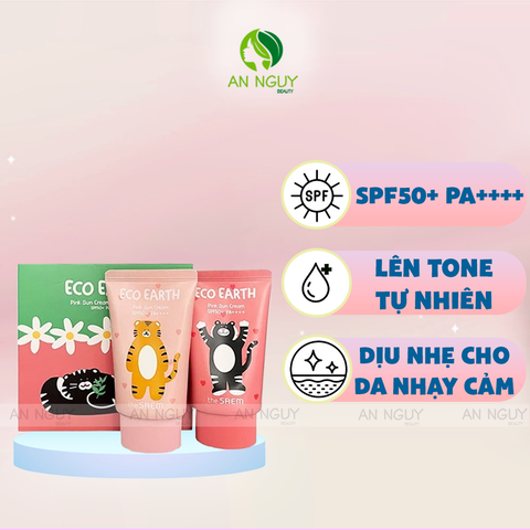 Kem Chống Nắng The Saem Eco Earth Pink Sun Cream SPF50+ PA++++ 50gr (Phiên Bản Giới Hạn - Tách Set)