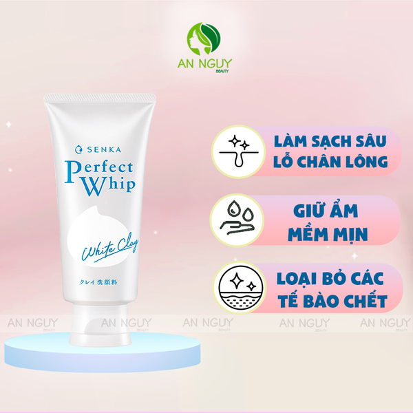 Sữa Rửa Mặt Đất Sét Trắng Senka Tạo Bọt Perfect White Clay Sạch Sâu, Dưỡng Da Sáng Mịn