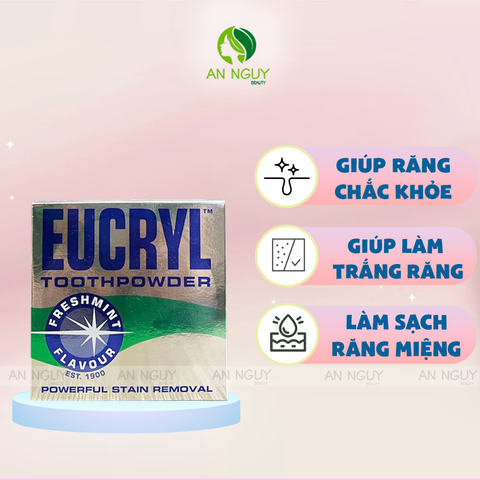 Bột Tẩy Trắng Răng EUCRYL Toothpowder Freshmint Hương Bạc Hà Giúp Trắng Răng, Thơm Miệng 50gr