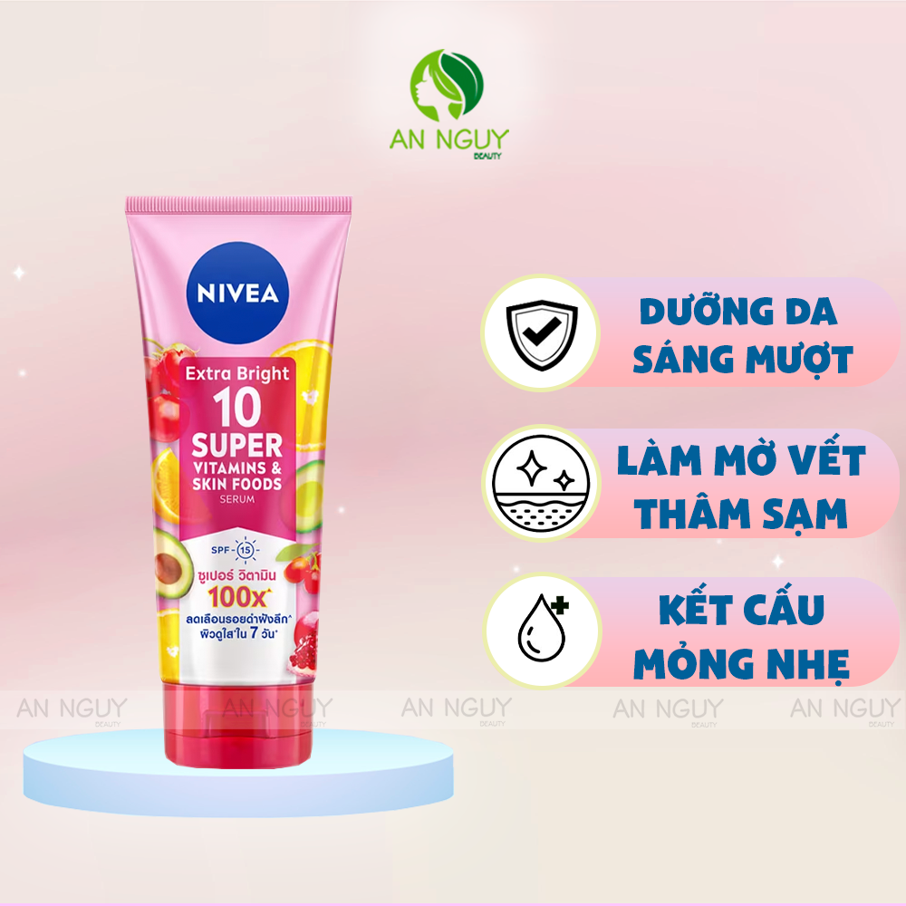 Tinh Chất Dưỡng Thể Nivea Extra Bright 10 Super Vitamins & Skin Foods Serum SPF15 Sáng Da, Mờ Thâm Nám 170ml