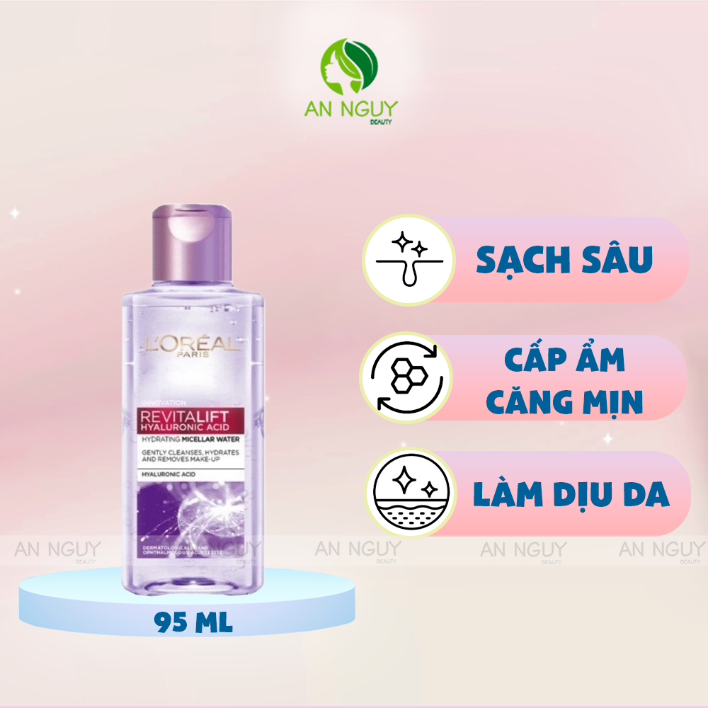 Nước Tẩy Trang L'Oreal Revitalift Hyaluronic Acid Hydrating Micellar Water Làm Sạch Cấp Ẩm (Tím)