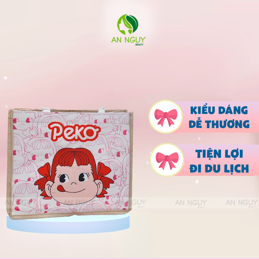 Túi Cói Mẫu Gấu Dâu/ Peko Màu Xanh/ Peko Màu Trắng Nút Bấm