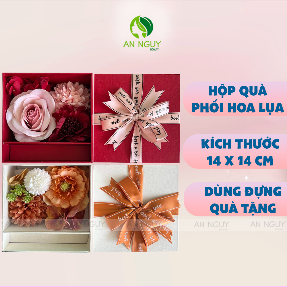 Hộp Quà Đựng Son Hình Vuông Kèm Hoa