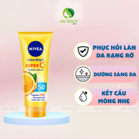 Tinh Chất Dưỡng Thể Nivea Extra Bright Super C+ Vitamin Serum SPF50 PA+++ Giúp Sáng Da 170ml
