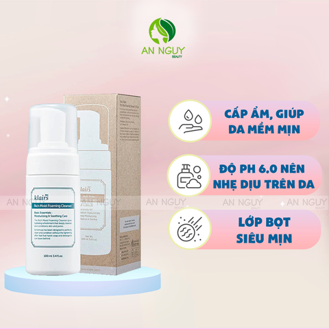 Sữa Rửa Mặt Klairs Rich Moist Foaming Cleanser Giúp Làm Sạch & Dưỡng Ẩm 100ml