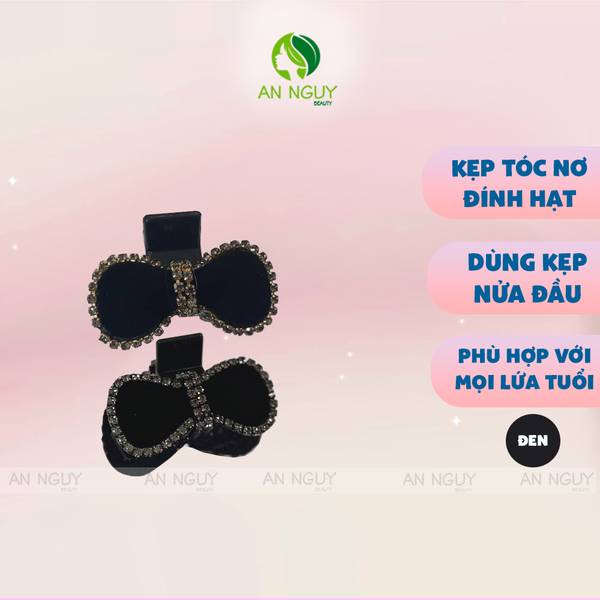 Kẹp Nơ Nửa Đầu Phối Vải Nhung Đính Đá Xinh Xắn