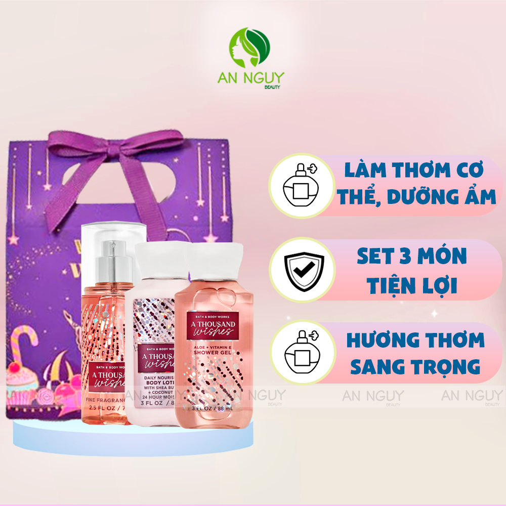 Set 3 Món Mini Bath & Body Works Body Mist + Body Lotion + Shower Gel A