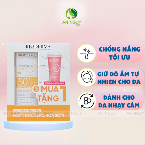 Set Kem Chống Nắng Bioderma Photoderm Aquafluide 40ml + Sữa Rửa Mặt Bioderma Sensibio Gel Moussant 45ml