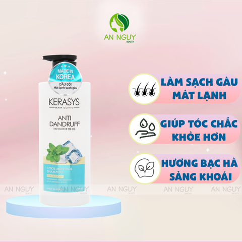 Dầu Gội Kerasys Anti Dandruff Cool Menthol Shampoo Sạch Gàu Mát Lạnh Bạc Hà 600ml