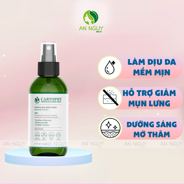 Xịt Trị Mụn Lưng Caryophy Portulaca Body Mist Giảm Mụn , Mờ Thâm 150ml