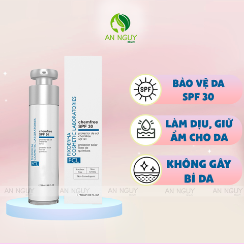 Kem Chống Nắng FixDerma FCL Chemfree SPF30 Dành Cho Da Mụn, Nhạy Cảm 50ml